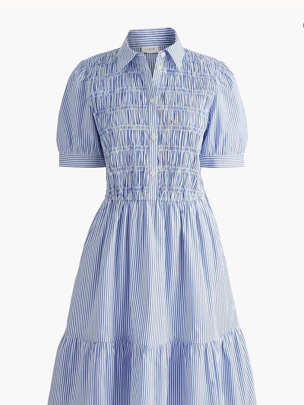 J. Crew Light Blue & White Striped Smocked Midi Dress